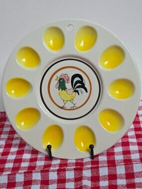Vintage Ceramic Rooster Deviled Egg Plate Wall Hanging